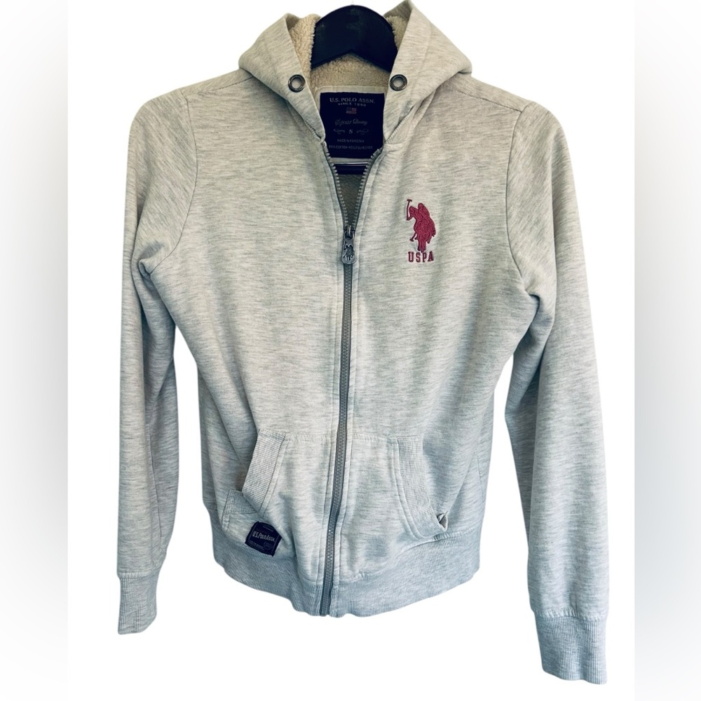 U.S. Polo Assn. Small Heathered Gray Hoodie Full Zip No Draw String (B7-1063)